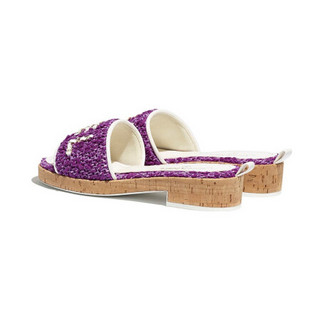 CHANEL香奈儿女鞋蜜儿拖鞋凉鞋斜纹软呢  珊瑚色红与粉红跟高25mm时尚休闲 紫色 39