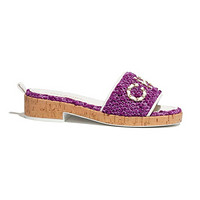 CHANEL香奈儿女鞋蜜儿拖鞋凉鞋斜纹软呢  珊瑚色红与粉红跟高25mm时尚休闲 紫色 40