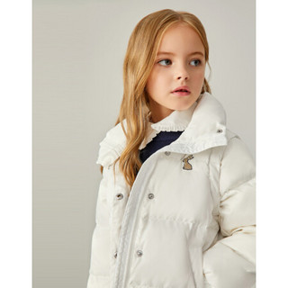 安奈儿童装女童冬装短款羽绒服新款80%白鸭绒洋气韩版女中大童加厚外套可卸袖子马甲 米白 130cm