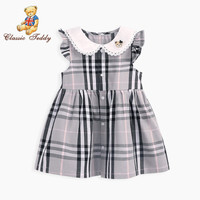 精典泰迪Classic Teddy童装女童连衣裙宝宝公主裙儿童小女孩2020年新款夏装洋气 绣花彩色格子3浅灰格 100