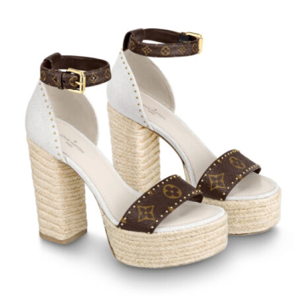 路易威登lv女鞋凉鞋高跟经典老花monogram饰钉点缀包跟时尚优雅1a8gmt