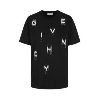 Givenchy纪梵希女装T恤圆领短袖流苏GIVENCHY字母圆珠刺绣时尚潮流 黑色 M