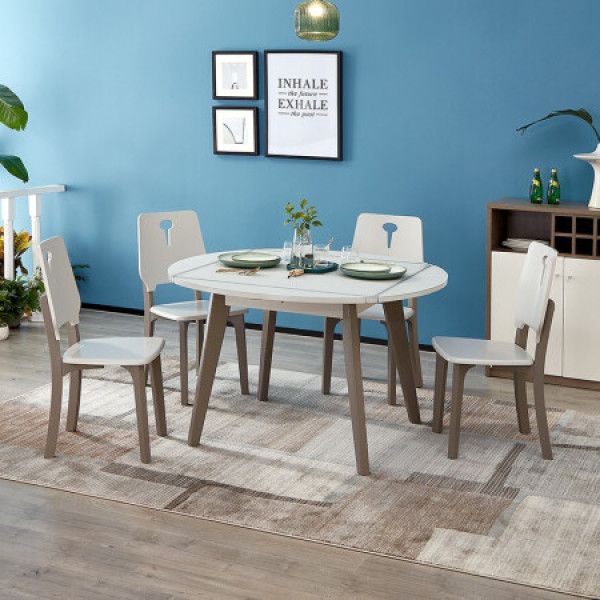 全友家居 餐桌椅 现代简约可折叠餐桌椅组合 钢化玻璃台面吃饭桌子