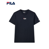 FILA 斐乐官方 男士短袖T恤 2021夏季新款运动时尚纯棉圆领针织衫F51M128198F 传奇蓝-NV 180/100A/XL