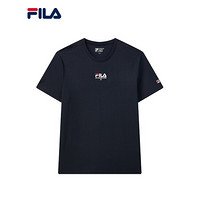 FILA 斐乐 官方 男士短袖T恤 2021夏季新款运动时尚纯棉圆领针织衫F51M128198F 传奇蓝-NV 180/100A/XL