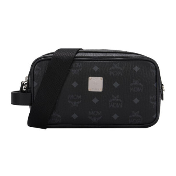 mcm 奢侈品 男士 visetos original系列黑色人造革印花logo单肩斜挎包