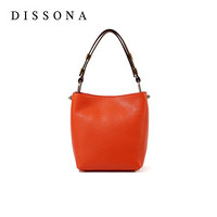 迪桑娜DISSONA单肩包女士包包2020新品女包时尚纯色宽肩带真皮水桶包 8201013201  橙红色