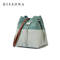 DISSONA 迪桑娜 2020包包时尚单肩包复古欧美拼色抽带水桶包 绿色