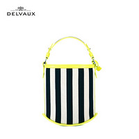 DELVAUX Pin系列 包包女包奢侈品新品手提包女迷你帆布新年礼物 黑-米-荧光绿色拼色