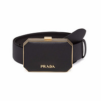 普拉达PRADA 女士黑色Saffiano 皮革箱盒腰带 1CC491-2DL0-F0002 80