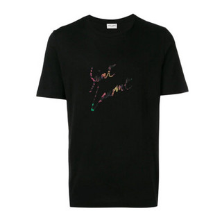 SAINT LAURENT 圣罗兰 男士圆领短袖T恤 553378 YBCL2 1068 黑色 M