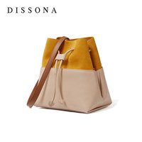 DISSONA 迪桑娜 2020包包时尚单肩包复古欧美拼色抽带水桶包 浅灰色