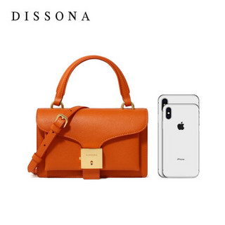 迪桑娜女包复古撞色包包2020新款小方包 质感手提包斜挎包单肩包 橙色