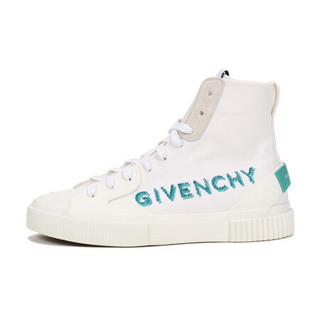 纪梵希 GIVENCHY 男士织物高帮系带休闲运动鞋帆布鞋白色蓝色LOGO刺绣 BH001UH0H9 148 42码