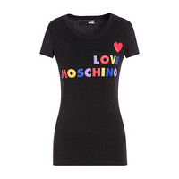 LOVE MOSCHINO 莫斯奇诺 黑色底彩色logo短袖T恤衫 W 4 B19 5B M 4083 C74 44 女款