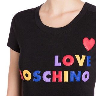 LOVE MOSCHINO 莫斯奇诺 黑色底彩色logo短袖T恤衫 W 4 B19 5B M 4083 C74 44 女款