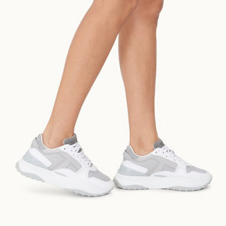 TOD'S 托德斯 女士牛皮拼科技织物运动鞋 XXW45B0BB50NIW 白色/灰色 40.5