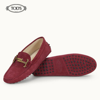 托德斯 TOD'S 2020秋冬 女士绒面小牛皮豆豆鞋 平底鞋  礼盒礼品 红色 35