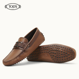 托德斯 TOD'S 2020秋冬 刘昊然同款 男士牛皮豆豆鞋 平底鞋  礼盒礼品 棕色 40