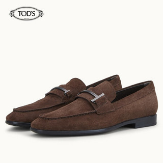 托德斯 TOD'S 2020秋冬 男士Single T系列绒面小牛皮乐福鞋 平底鞋 礼盒礼品 深棕色 39.5