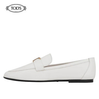 托德斯 TOD'S官方 2021早春新品 Timeless系列女士牛皮乐福鞋 平底鞋 XXW35B0ED10TRP  白色 37