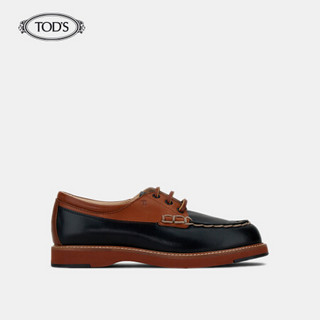 托德斯 TOD'S 2021早春新品 女士牛皮系带鞋 商务休闲皮鞋 卡其拼黑色 35  女款