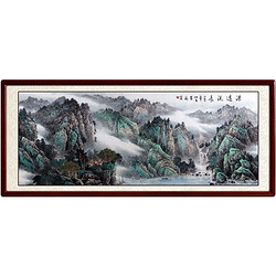 纯手绘 国画 山水画 客厅装饰画 办公室挂画风景画 源远流长 装裱165*85