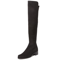 STUART WEITZMAN SW女鞋 鞋盒微瑕 黑色织物配皮粗跟长靴 RESERVE BLACK SUEDE 35码 NN