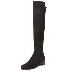 STUART WEITZMAN 斯图尔特·韦茨曼 SW女鞋 鞋盒微瑕 黑色织物配皮粗跟长靴 RESERVE BLACK SUEDE 35码 NN