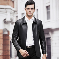 【绵羊皮】纯色翻领皮衣商务通勤真皮皮衣防风耐磨男士皮衣 XL 黑色翻领