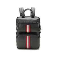 BALLY 巴利 男士High Point系列皮质/织物双肩包背包黑色红白条纹 HALAN 10 6236737