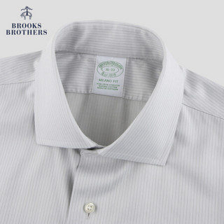 Brooks Brothers/布克兄弟男士21新品免烫条纹修身正装衬衫商务 0001-浅灰色 18/35