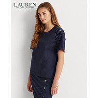 Lauren/拉夫劳伦女装 2021年春季细条纹罗马布T恤RL60481 101-蓝色 M