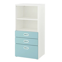STUVA 斯多瓦 / FRITIDS 福利蒂德斯 书柜，带抽屉 白色, 浅蓝色 60x50x128 厘米