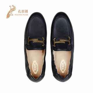 TOD'S孔雀翎TOD’S/托德斯2020新款女鞋时尚经典雅致T 品牌饰扣牛皮乐福鞋 黑色 42