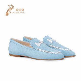 TOD'S孔雀翎TOD’S/托德斯2020新款女鞋时尚Double T经典绒面小牛皮乐福鞋 棕色 34