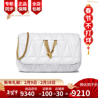 Versace/范思哲2020新款女包V字图案绗缝优雅链条磁扣单肩斜挎包 白色