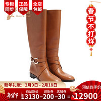 FERRAGAMO/菲拉格慕鞋子2020新款女鞋时尚经典低跟牛皮GANCINI靴子 棕色 41.5