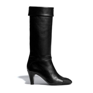 CHANEL香奈儿女靴高筒长靴小牛皮及罗缎跟高75mm黑色时尚优雅 39