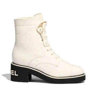 CHANEL香奈儿女鞋短靴系带鞋面料白色跟高45mm时尚典雅  G36435 X56008 0J990  38