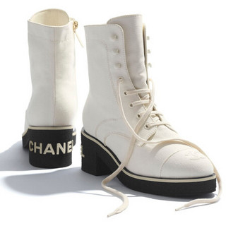 CHANEL香奈儿女鞋短靴系带鞋面料白色跟高45mm时尚典雅G36435 X56008 