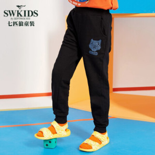七匹狼童装 男童裤子运动裤长裤中大童休闲裤161a70401566 黑色 130cm