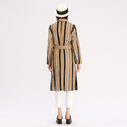 希色myscissors商场同款春季翻领双排扣条纹长款风衣