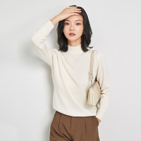 【镇店爆款】2021秋季新款高支澳毛毛衣100%羊毛衫女式打底上衣 S 半高领白色