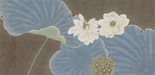 骆兆虎《双荷》现代挂画国画荷花工笔画