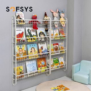 SOFSYS 儿童墙壁书架家用墙上置物架门后简易宝宝小书架超薄铁艺壁挂绘本（壁挂L码4层书架）
