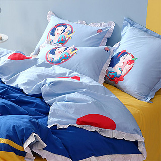 【清仓特卖】迪士尼家纺全棉床上用品被套床单三/四件套 1.5m床/200*230cm/四件套 可爱的白雪公主（抗菌）