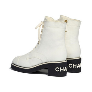 CHANEL香奈儿女鞋短靴系带鞋面料白色跟高45mm时尚典雅 G36435 X56008 0J990   40