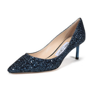 周仰杰 JIMMY CHOO 女士闪光面料尖头高跟鞋海军蓝色 ROMY 60 CGF 202 NAVY 38码