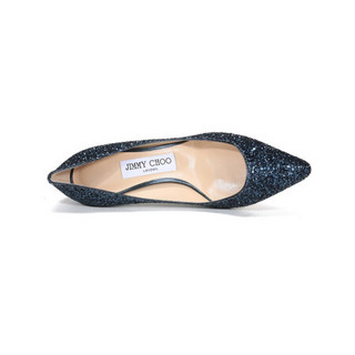 周仰杰 JIMMY CHOO 女士闪光面料尖头高跟鞋海军蓝色 ROMY 60 CGF 202 NAVY 38码